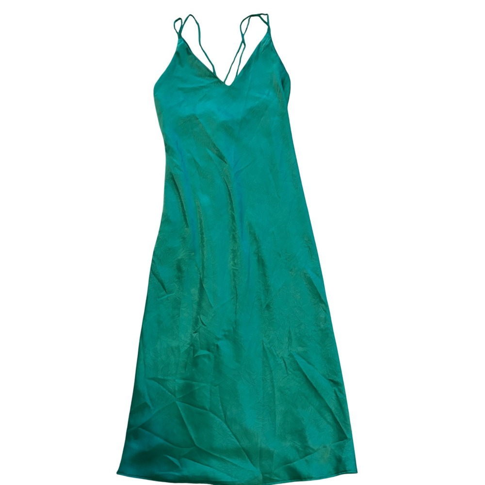 Saunders Satin Slip Dress Womens 6 Emerald‎ Green Midi Strappy Cocktail Party